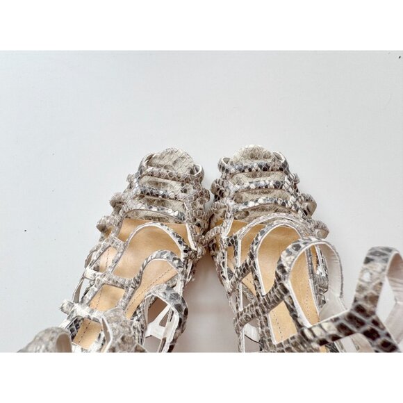 SCHUTZ Julianna Grey Python Snake Leather Strappy High Heel Cage Sandals, Size 5 - Picture 7 of 16